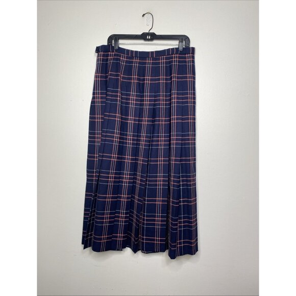 Vintage Pendleton Blue Red Plaid Pleated Virgin Wool Midi Skirt Sz 16 Made USA - Picture 4 of 5